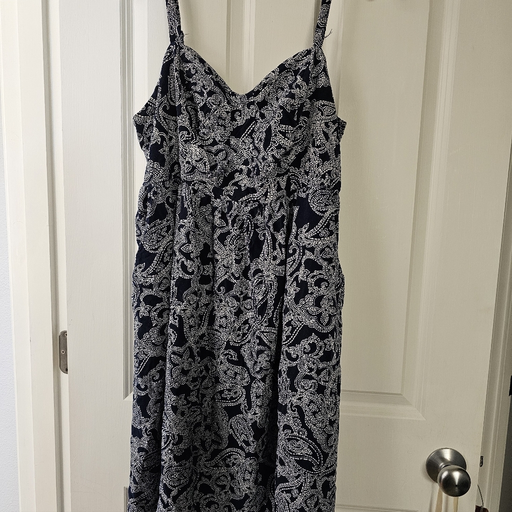 Navy and White Paisley Dress